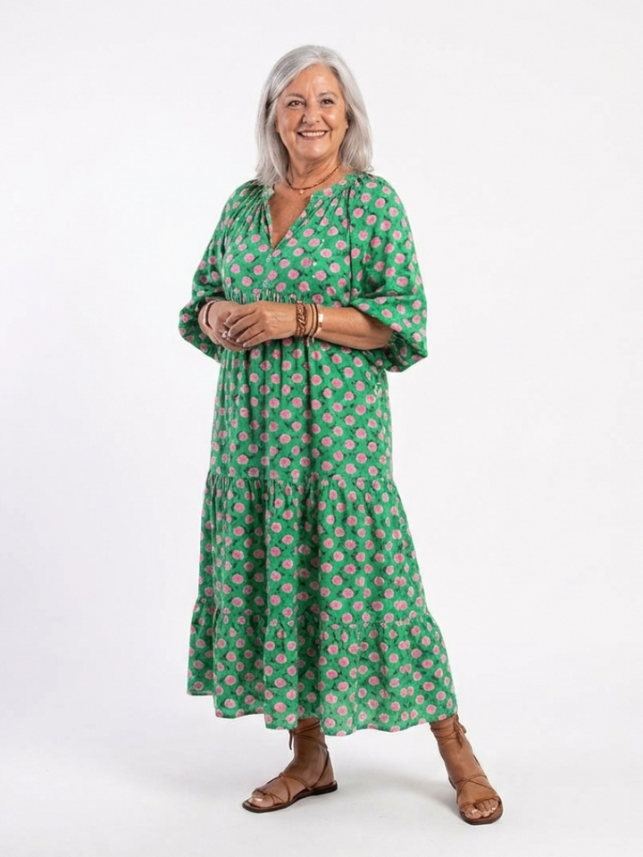 Ottoline | Floral Print V-Neck Tiered Midi Dress